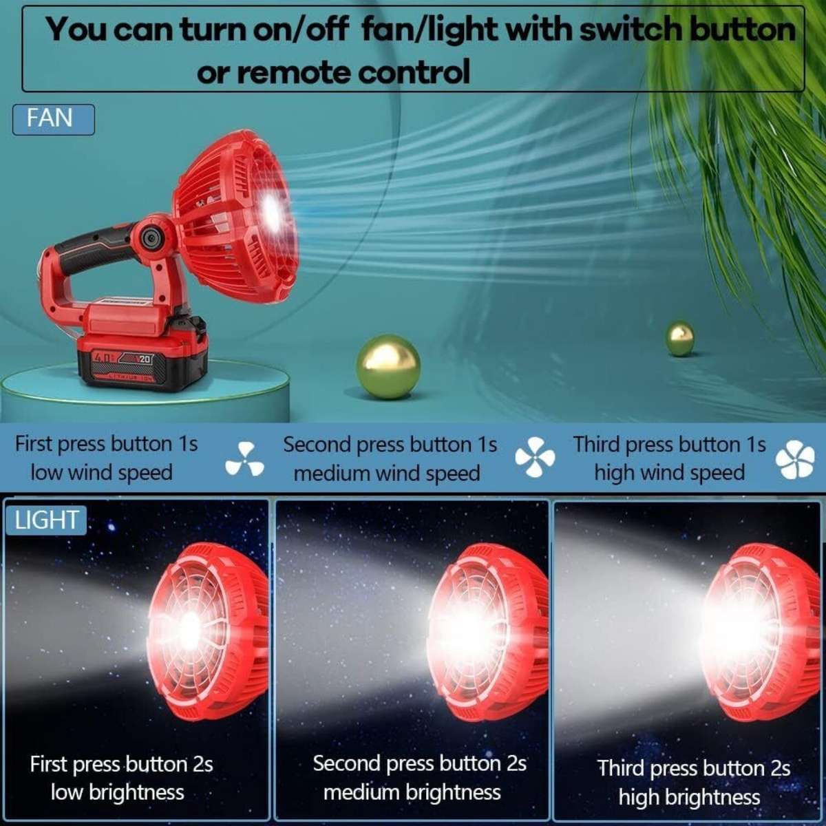 Portable Fan for Craftsman 20V Battery 9W LED Light Cordless Jobsite Fan Camping