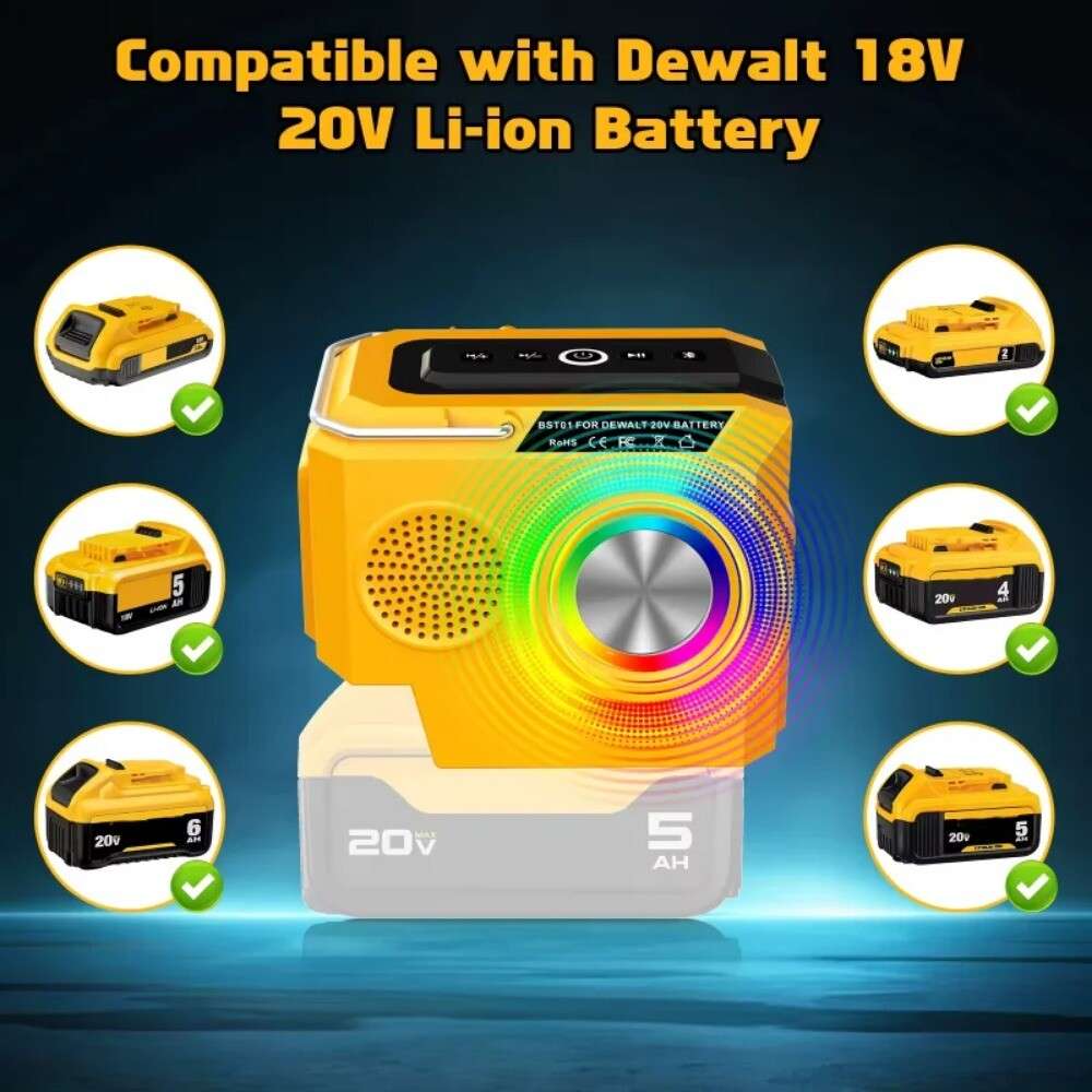 Portable Speaker Bluetooth Player Loudspeaker For Dewalt 18V 20V Li-ion Battery