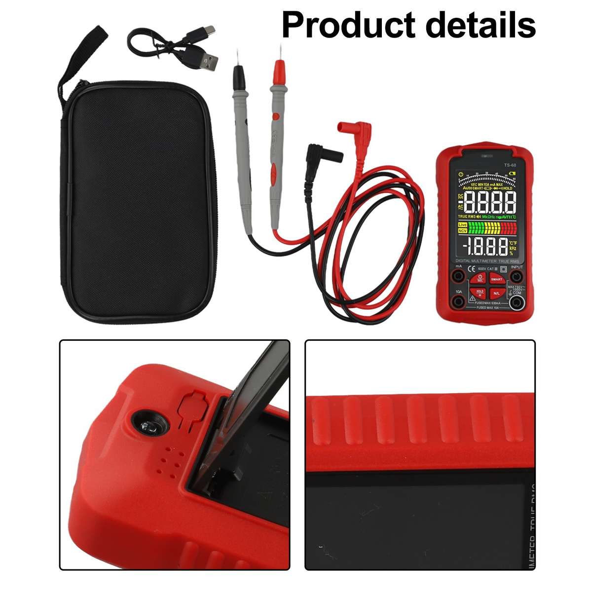 Smart Digital Multimeter USB Rechargeable TRMS 6000 Counts ACDC-Voltmeter