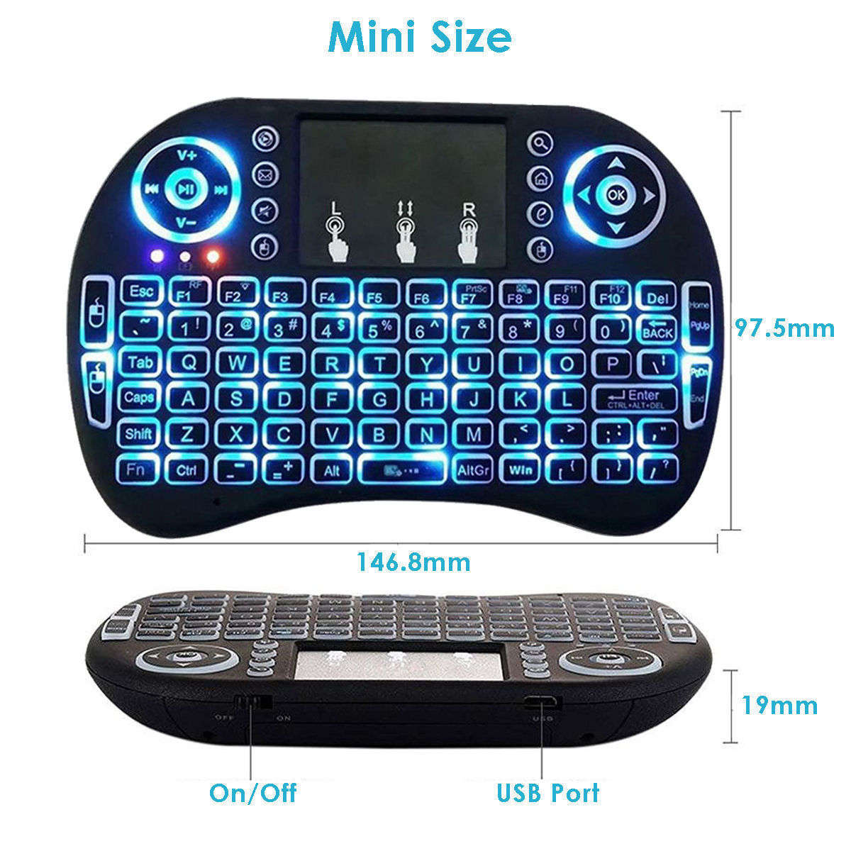 2.4G Mini Backlit Wireless Touchpad Keyboard Air Mouse For PC Pad Android TV Box