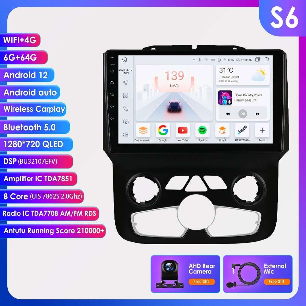 6+64G Android 12 CarPlay Stereo for Dodge Ram 1500 2500 3500 13-2018 9"Touch gps