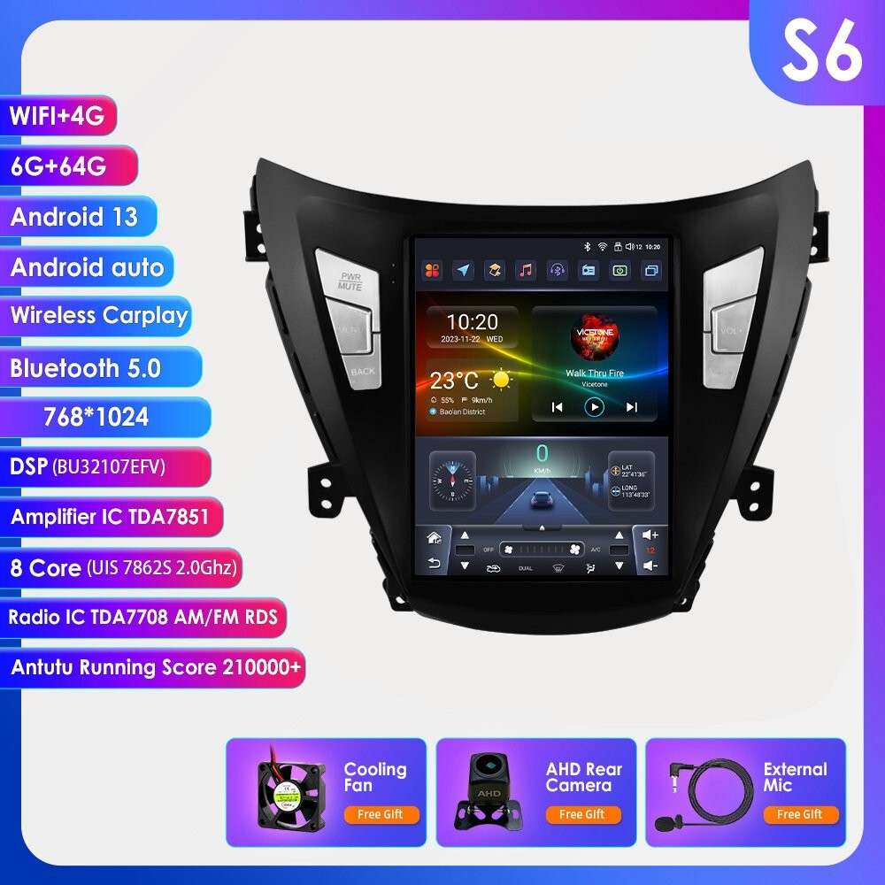 For 2011-13 Hyundai Elantra Stereo Radio 9.7'' Android 13 HeadUnit 6+64GB BTGPS