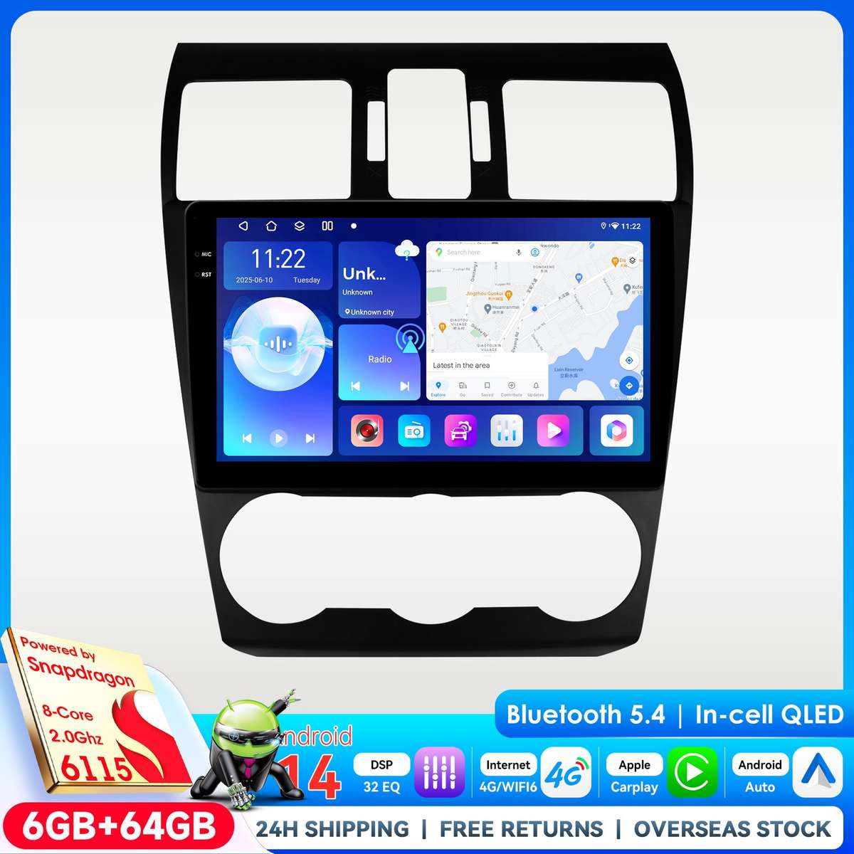 9" Android 14 Carplay 6+64GB For Subaru Forester Impreza 2012-2014 GPS Radio DSP
