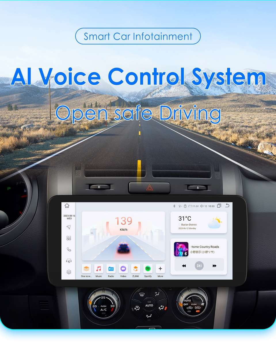 Single DIN Rotatable 10.3" Android 12 QLED Screen Car Stereo Radio 6+64GB GPS BT