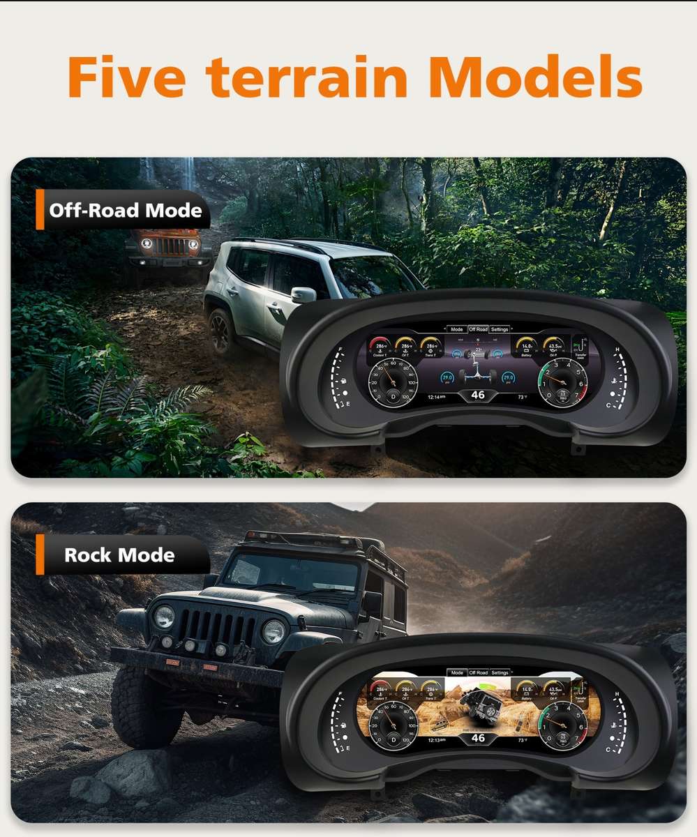 12.3" For Jeep Wrangler 2007-2010 Car LCD Digital Cluster Dashboard Speedometer