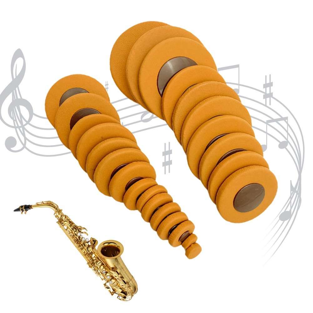Complete Set Of 25 PCS Brown Saxophone Leather Pads For Tenor Sax Replacement