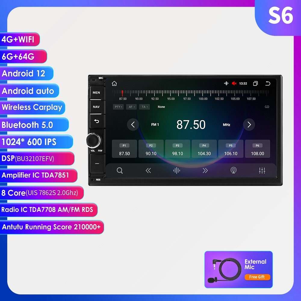 7" Android 12 IPS Car Radio Stereo Double 2DIN CarPlay GPS Navigation WiFi 6+64G