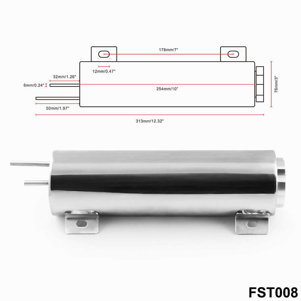 3" x 10" Polished Stainless Steel 32 oz Radiator Overflow Tank with Bottle Tank