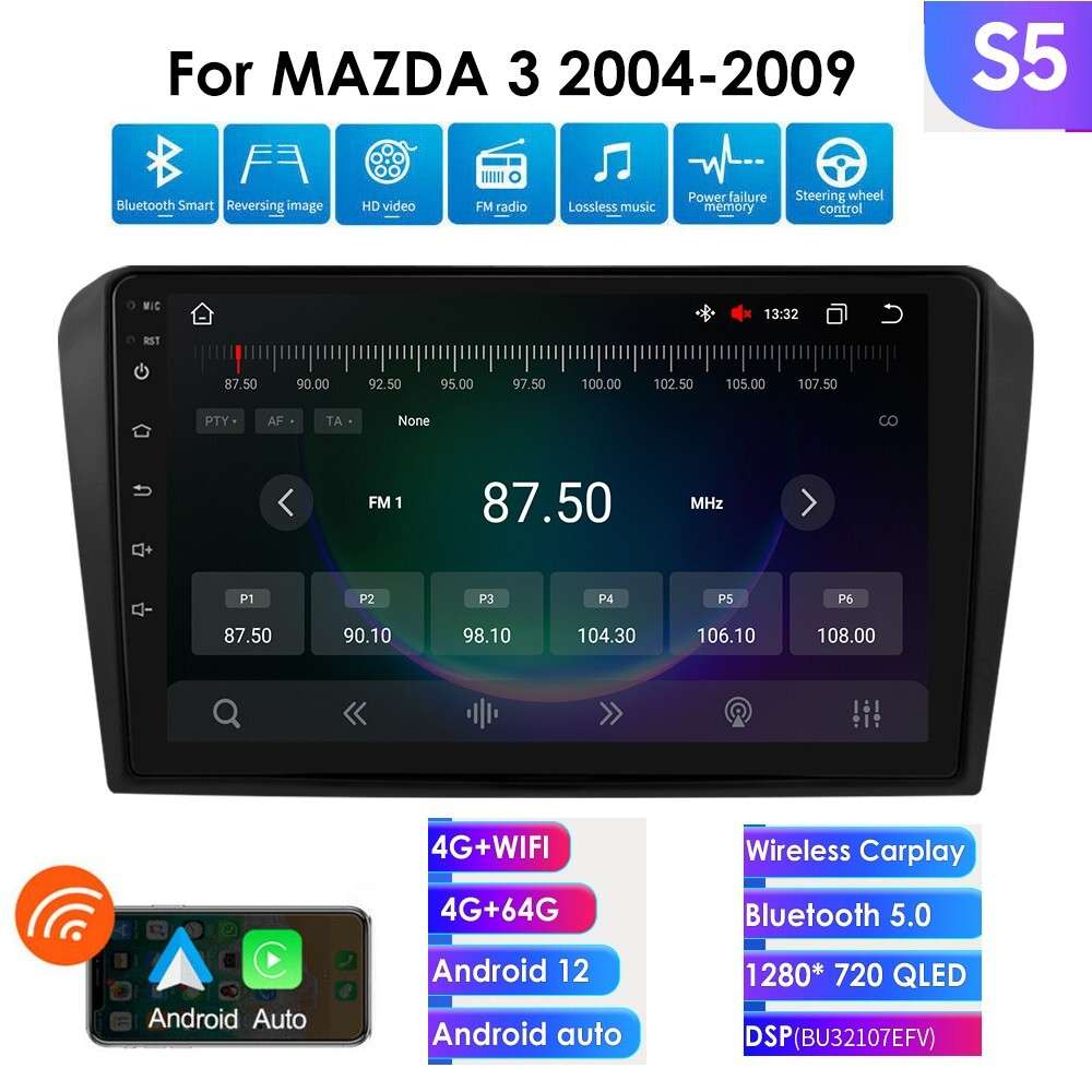 For Mazda 3 2004-2009 Car Stereo GPS Radio 8Core Android 12 CarPlay PIP BT 4+64G