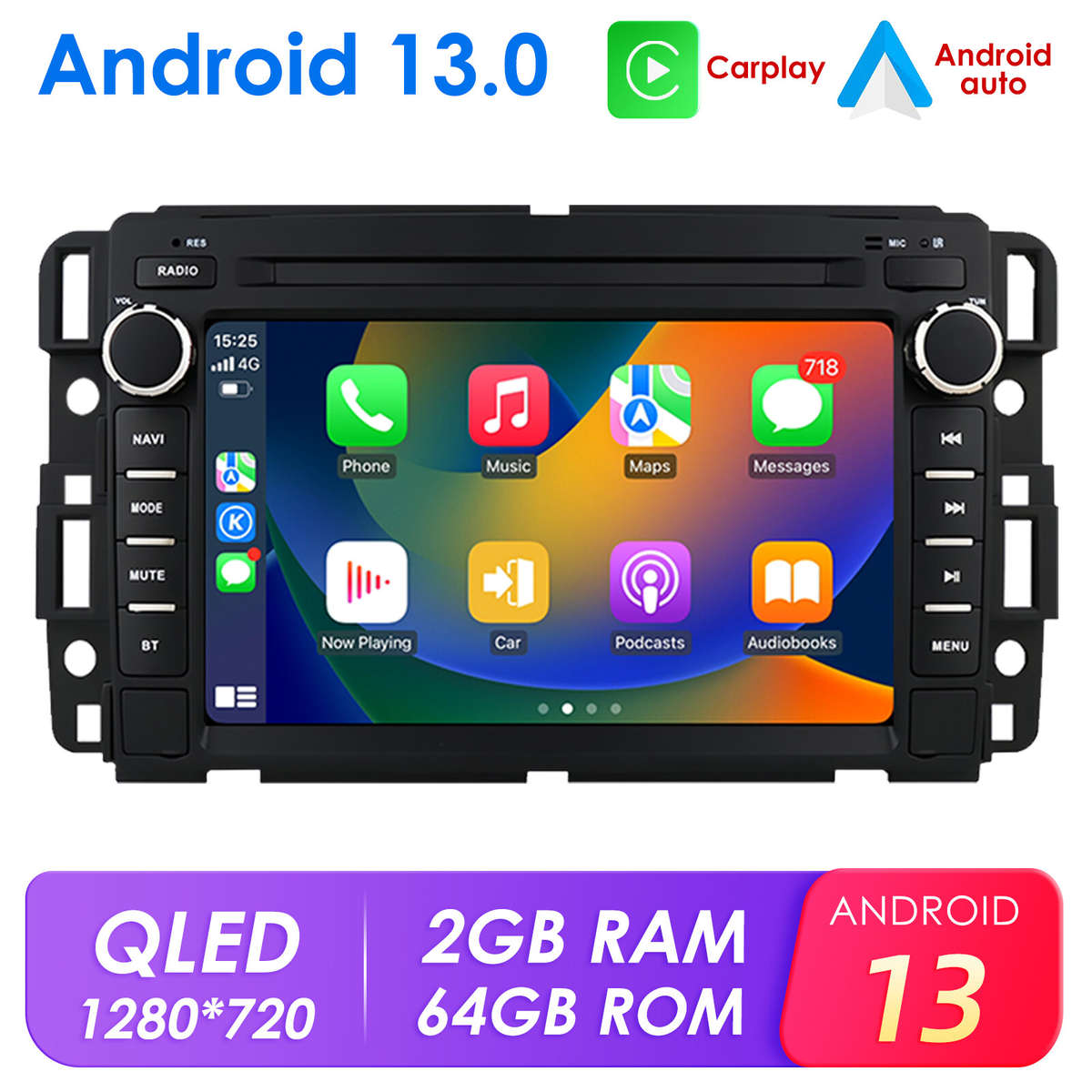 For GMC Acadia Yukon Chevy 7" CarPlay Android 13 Car Navigation Radio WIFI 2+64G
