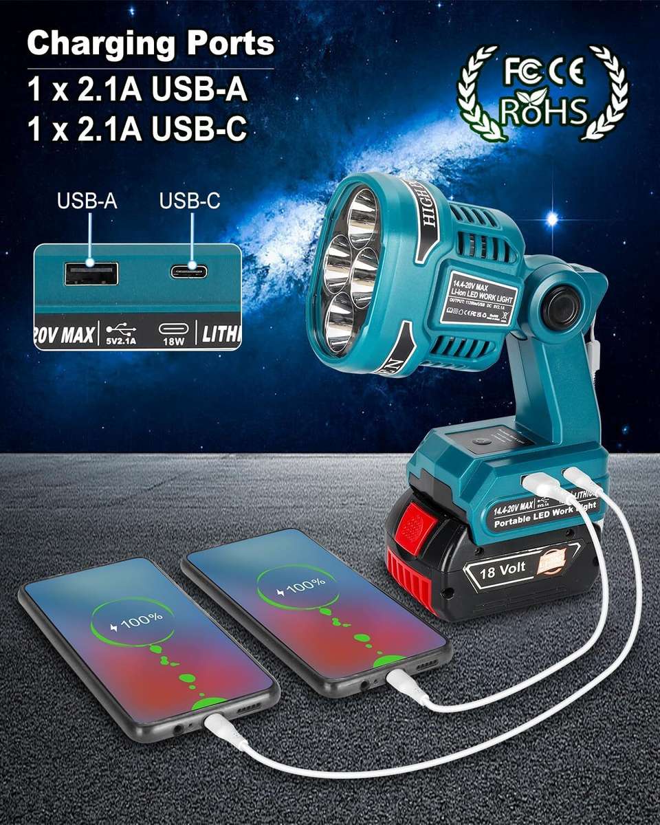 LED Work Light Cordless LED Flashlight for Bosch 18v GBA Battery 22W For Camping