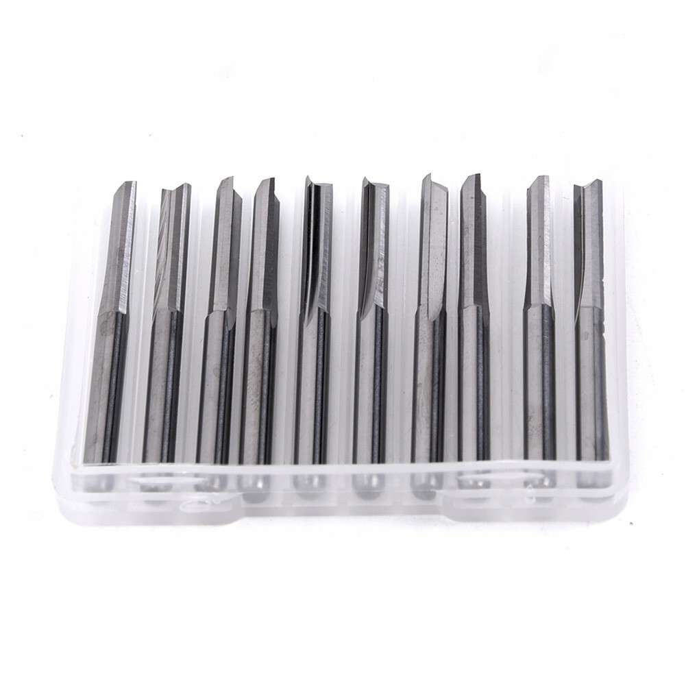 10PCS Solid Carbide End Mill 3.175mm 1/8 Shank 2 Straight Flute CNC Router Bit