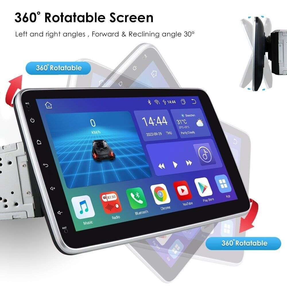2DIN 10.1" Rotatable 8+128GB Android 12 CarPlay Car Stereo GPS Radio RDS WiFi BT