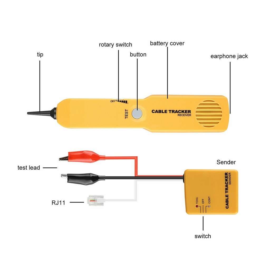 Network Cable Tester RJ11 Line Finder Toner Electric Wire Tracer Pouch
