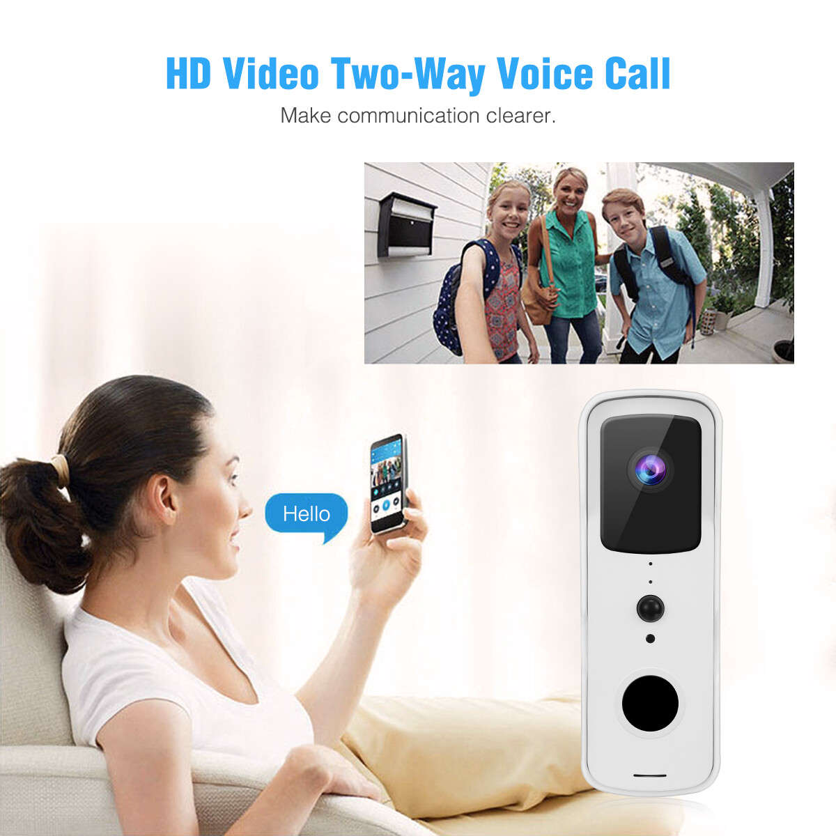 Two-Way Doorbell WiFi Video Smart Talk Door Bell Ring 1080p HD Security Camera