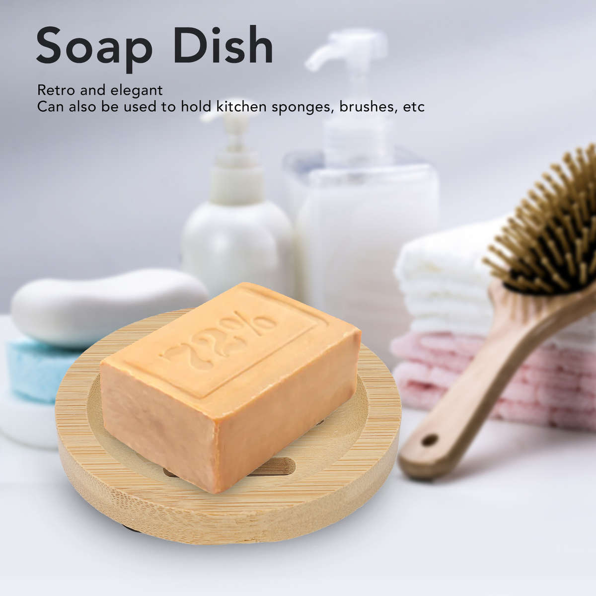 3pcs Bamboo Round Dish Home Bathroom Retro Elegant Self Draining H CHW