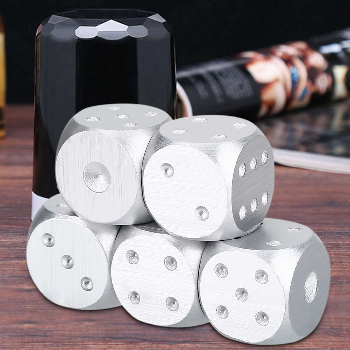 SILVER 5X Aluminium Alloy Table Game Poker Games DND Dices Set Storage Box CW