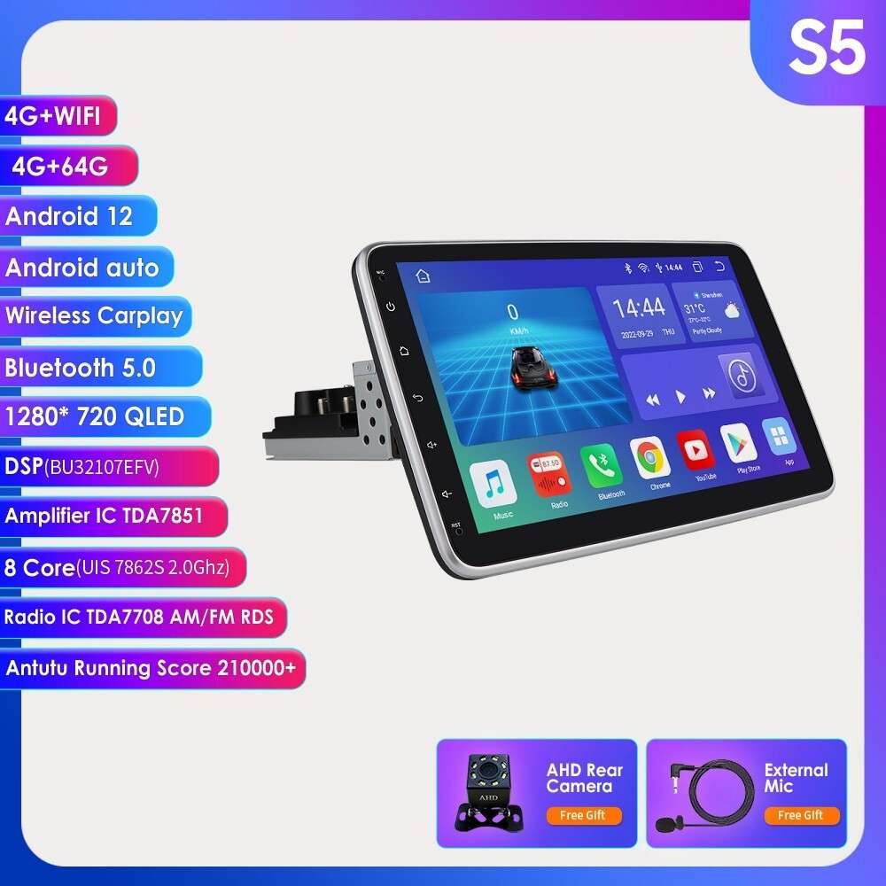 Single 1Din Apple Carplay Stereo Radio DSP BT5.0 GPS Navi Wifi Rotatable Screen