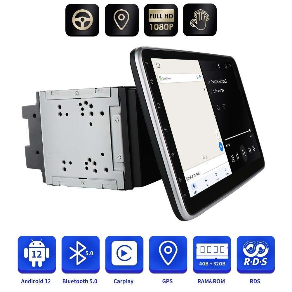 Android12 2DIN 10.1" Rotatable Car Radio 4+32GB GPS Stereo Bluetooth DSP CarPlay