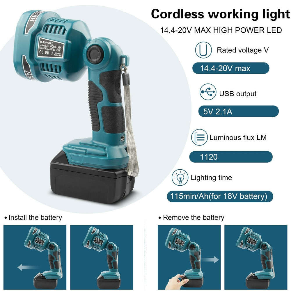 For Makita LED 18V DML812 Li-ion Cordless FlashLight Work Light 18 Volt 4 Modes