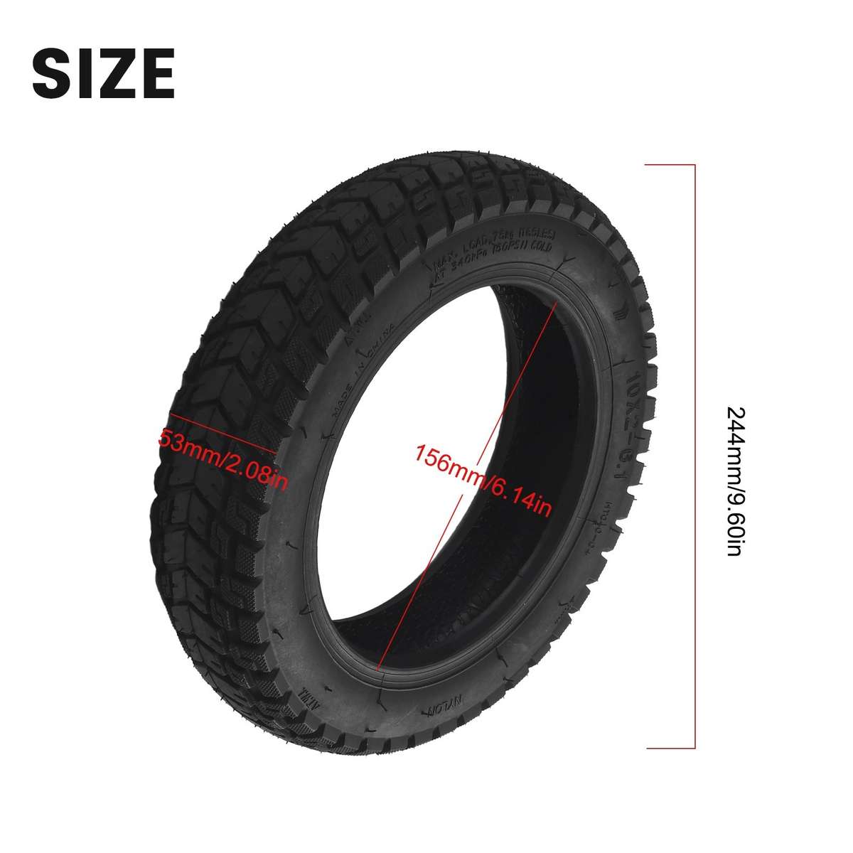 10 Inch 10x2-6.1 Tubeless Tyre Thickened Off-Road Tire Electric Scooter Refit