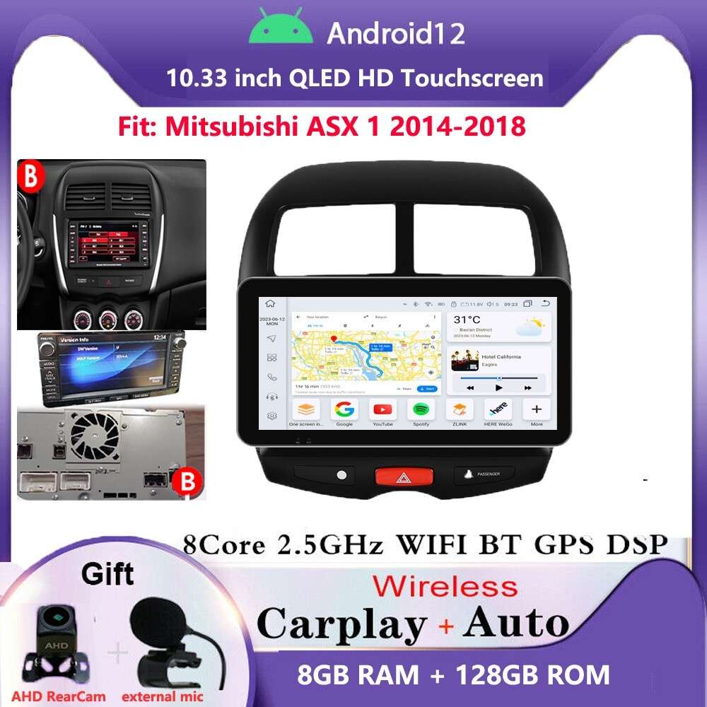 10.1" Android12 Carplay Radio GPS AUX Stereo For 2014-2018 Mitsubishi ASX1 RDS