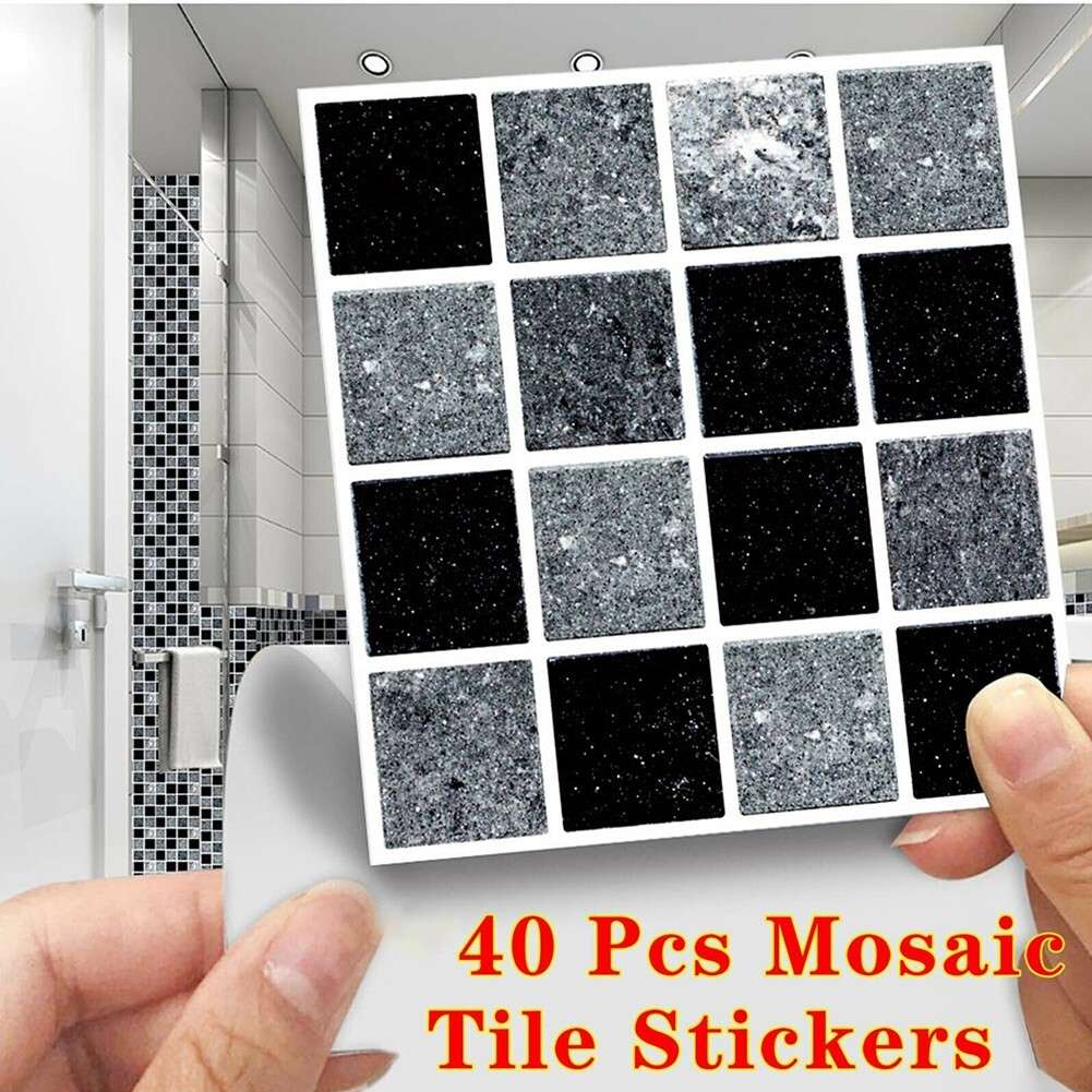 40pcs Kitchen Bathroom Mosaic Tile Stickers Wall Decor Self-adhesive Decal