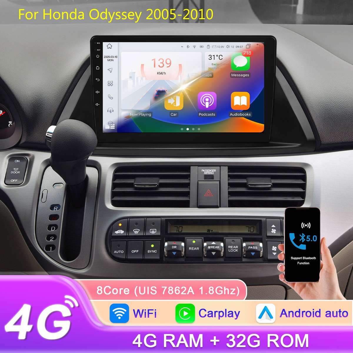 4+32G For 2005-2010 Honda Odyssey Android 14 Carplay Radio Stereo GPS Navigation