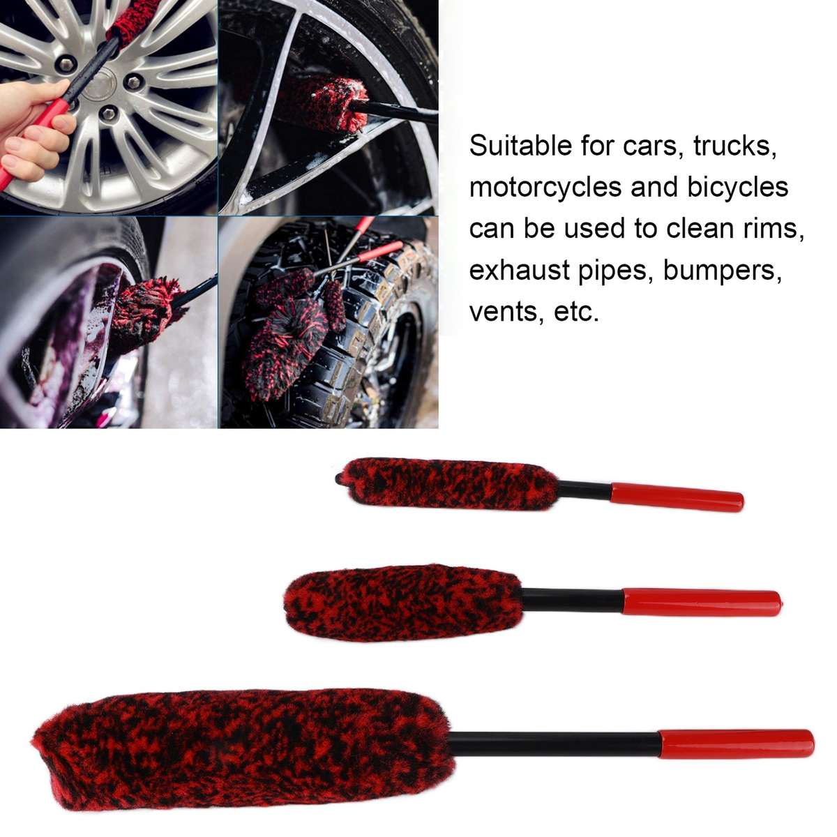 3pcs Detailing Brush Wheel Hub Scrub Cleaning Tool For Car Motorcycles Bicyc CHW