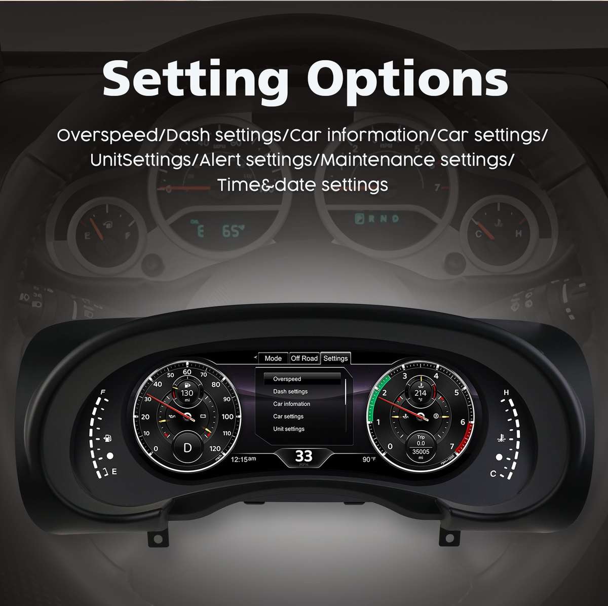 12.3" For Jeep Wrangler 2007-2010 Car LCD Digital Cluster Dashboard Speedometer