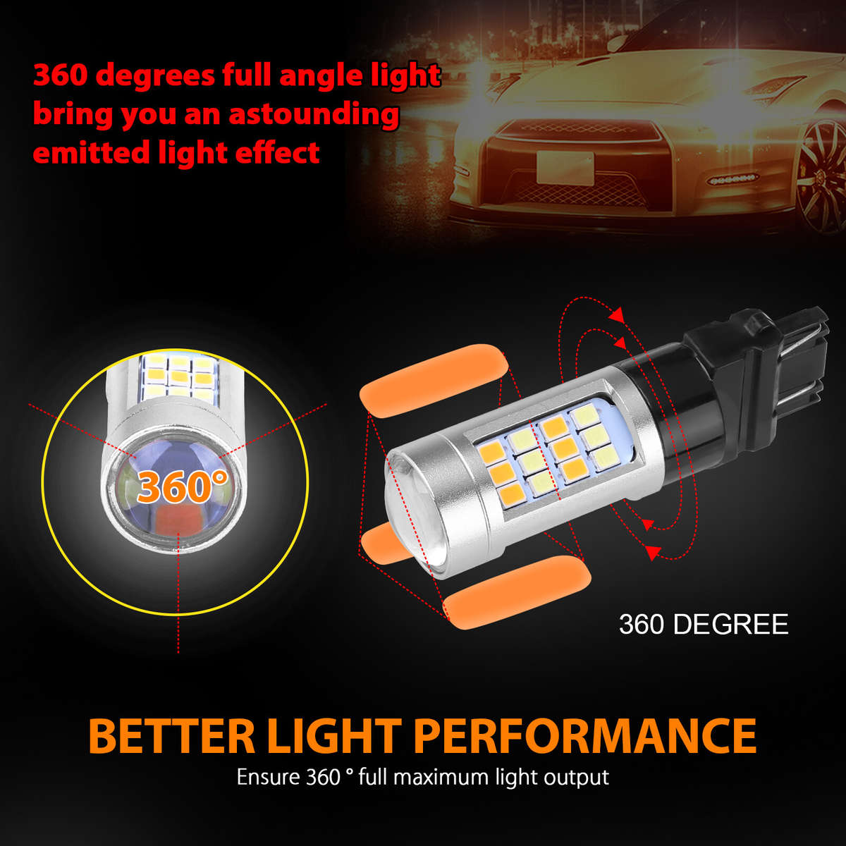 4X Error Free White/Amber 3157 LED DRL Switchback Turn Signal Parking Light Bulb