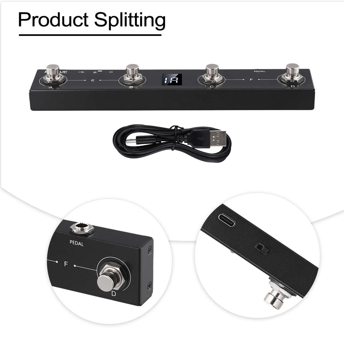 Portable Chocolate For MIDI Footswitch Controller Rechargeable 4Buttons Pedal
