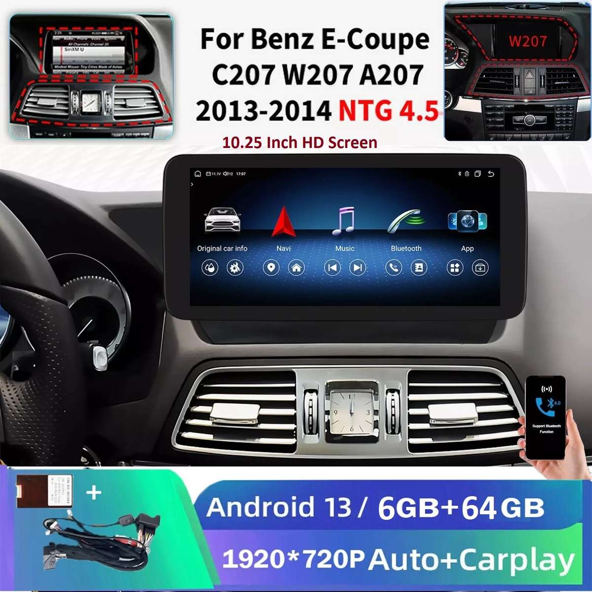 6+64G Android13 Carplay Radio Stereo GPS For Benz E Class W207 C207 E350 WiFi BT