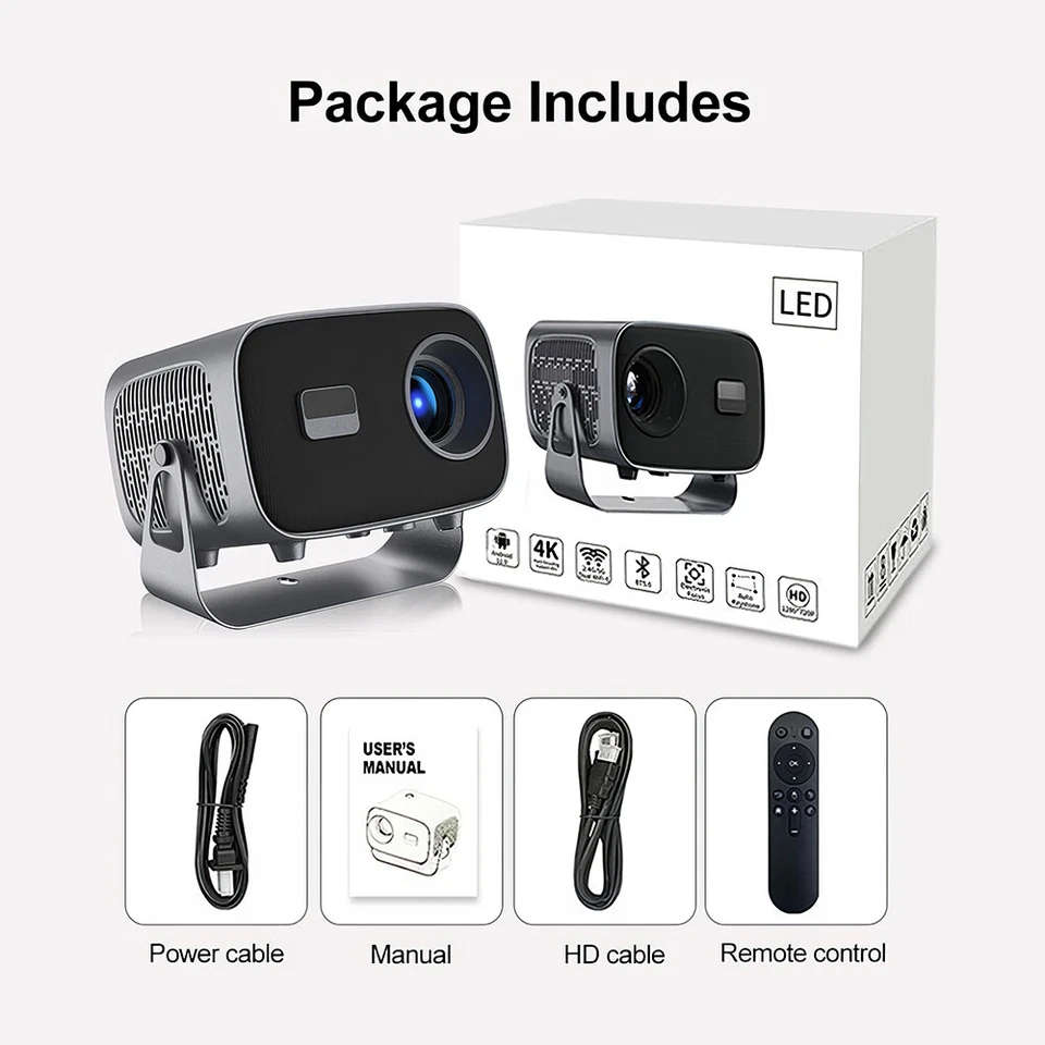 4K Smart Projector with WiFi Auto Focus Portable Home Theater