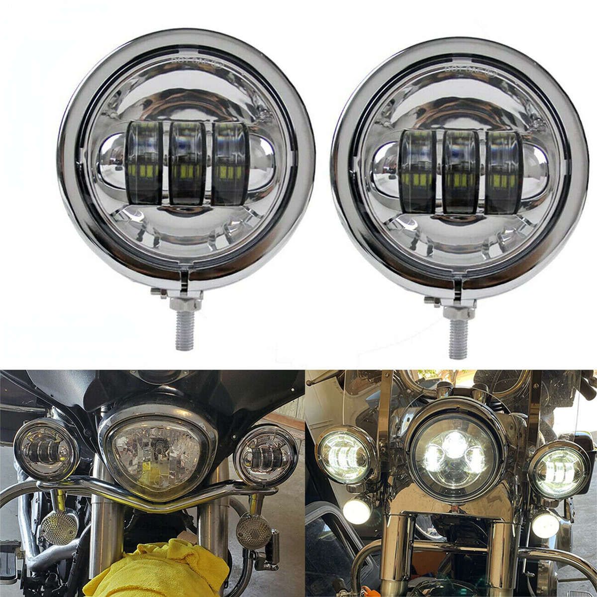 4-1/2 Inch 4.5'' Chrome LED Passing Light Housing Motorcycle Front Fog Lamp