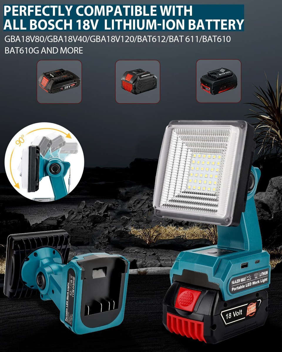 Cordless LED Work Light for Bosch 18v Emergency Lamp Jobsite Light Flashlight