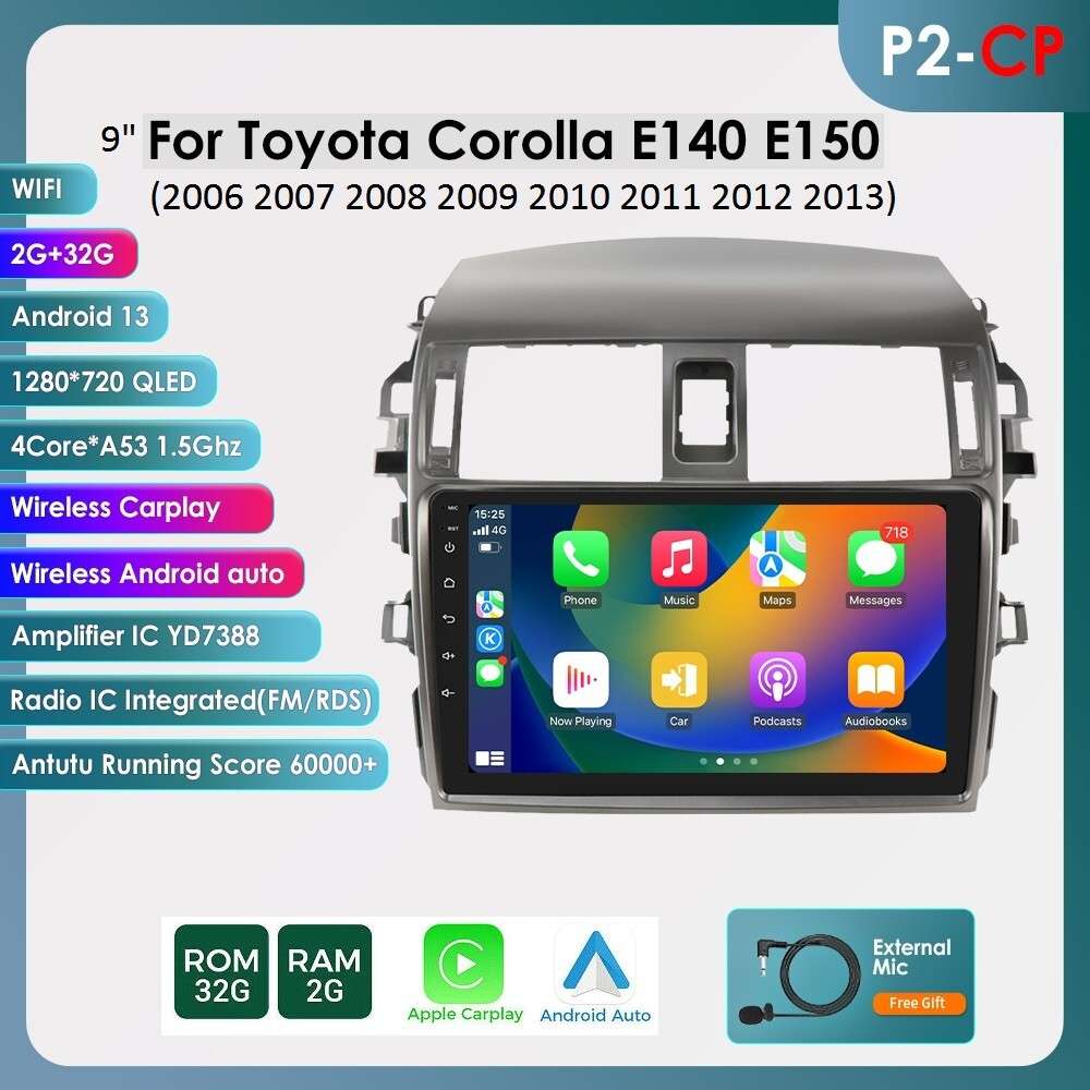 For Toyota Corolla 2006-2013 9" Android 13 Carplay Car Stereo Radio GPS Headunit