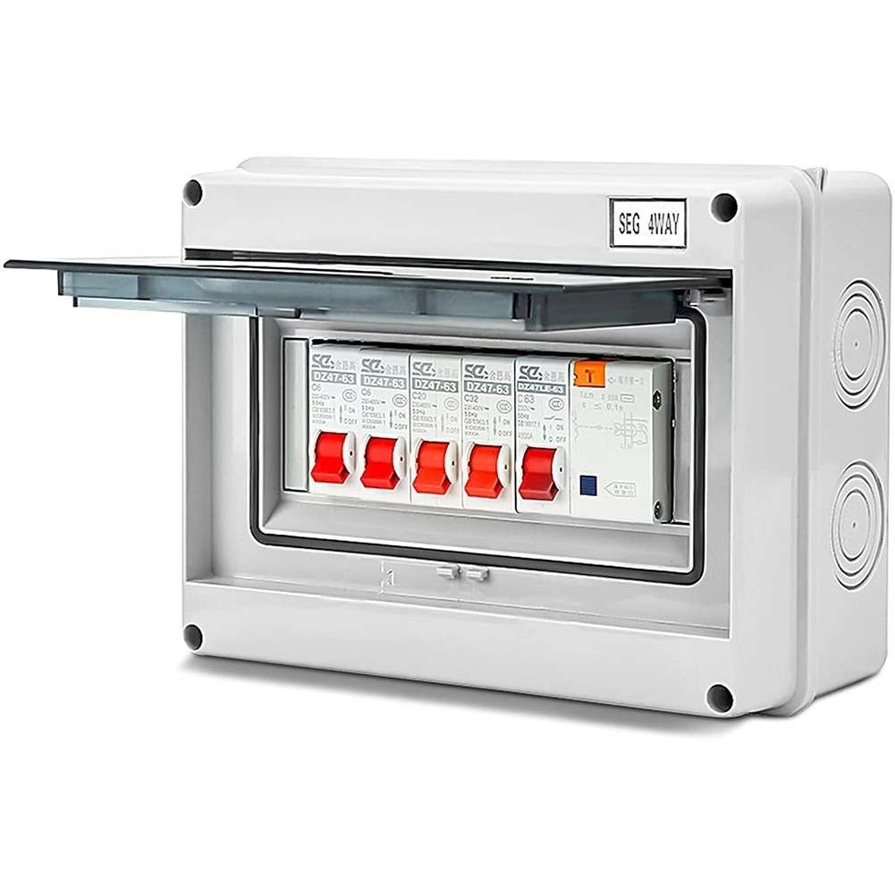 4 Way Garage Shed Camper Van Caravan Consumer Unit Fuse Box With RCD And 4 X MCB
