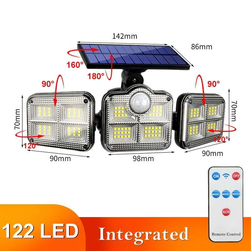 Solar LED Street Lamp Motion Sensor Remote Control Wall Flood Yard Outdoor Lamp Separation-122 SMD