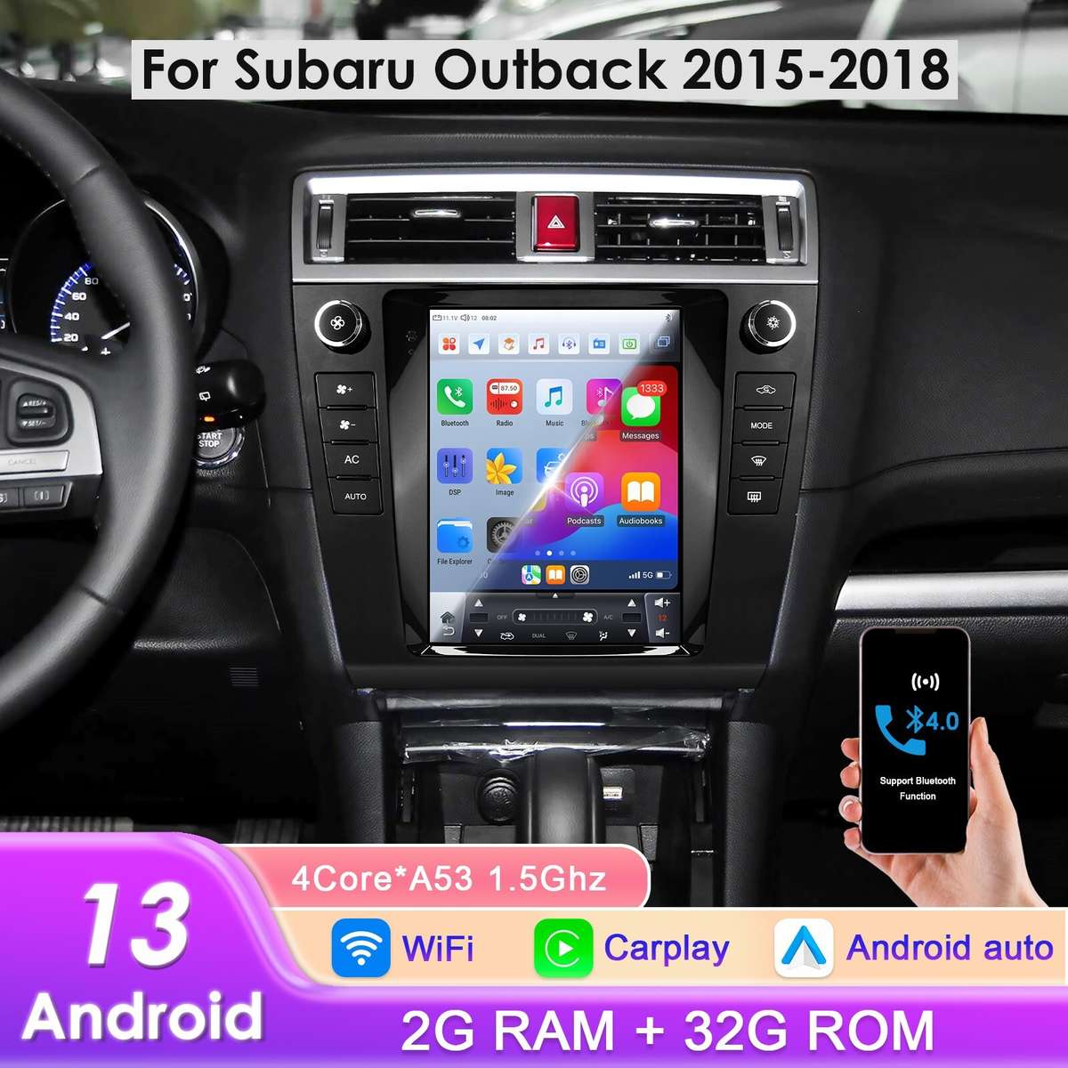 9.7" For Subaru Legacy Outback 2015-2018 Carplay Android Car Stereo SWC WIFI 32G