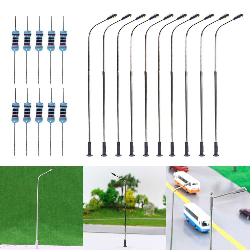 10X O Scale Model Trains Metal Light Poles Wired LED Lighted Street Lamps