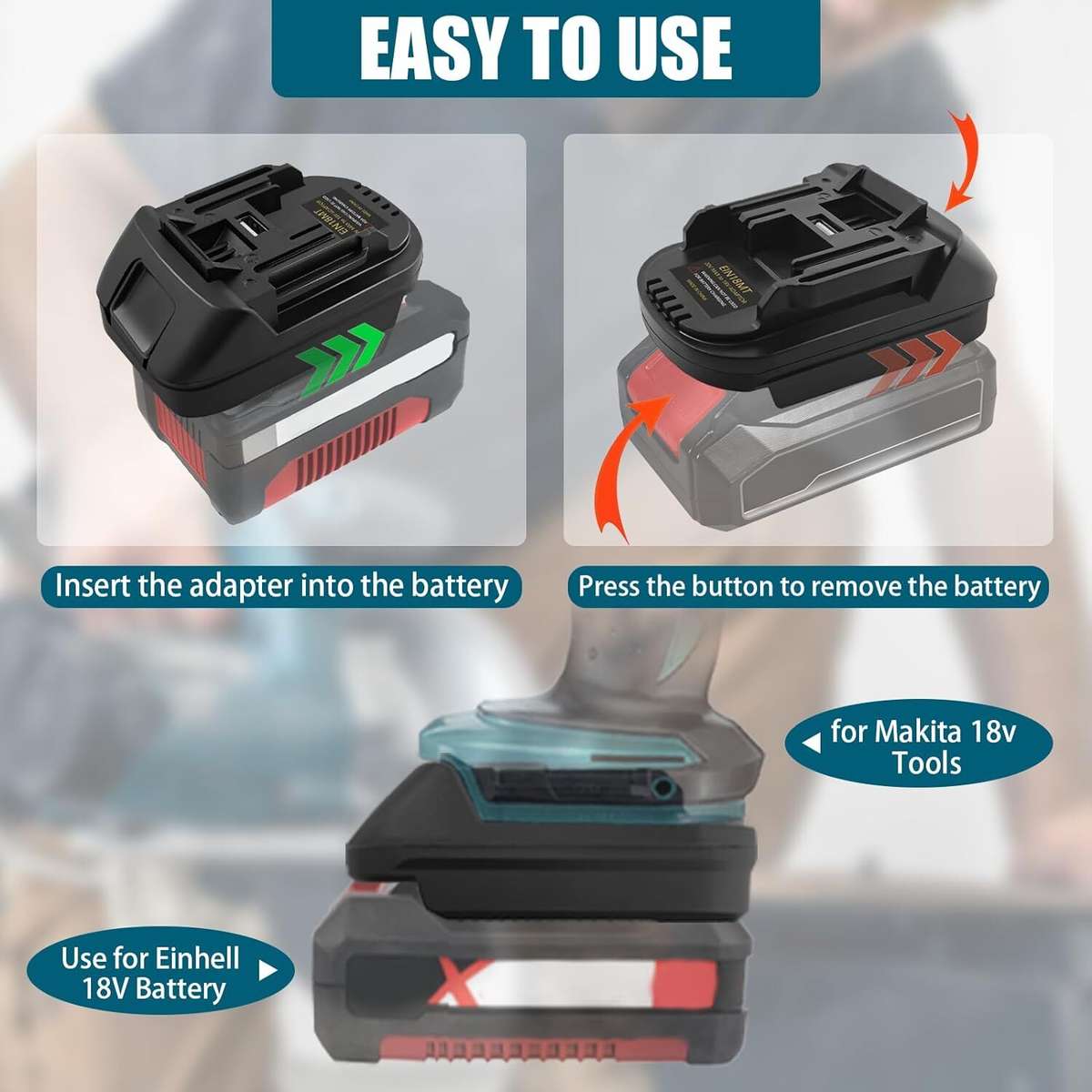Adapter for Einhell 18V Li-ion Battery Converter to for Makita 18V Power Tools