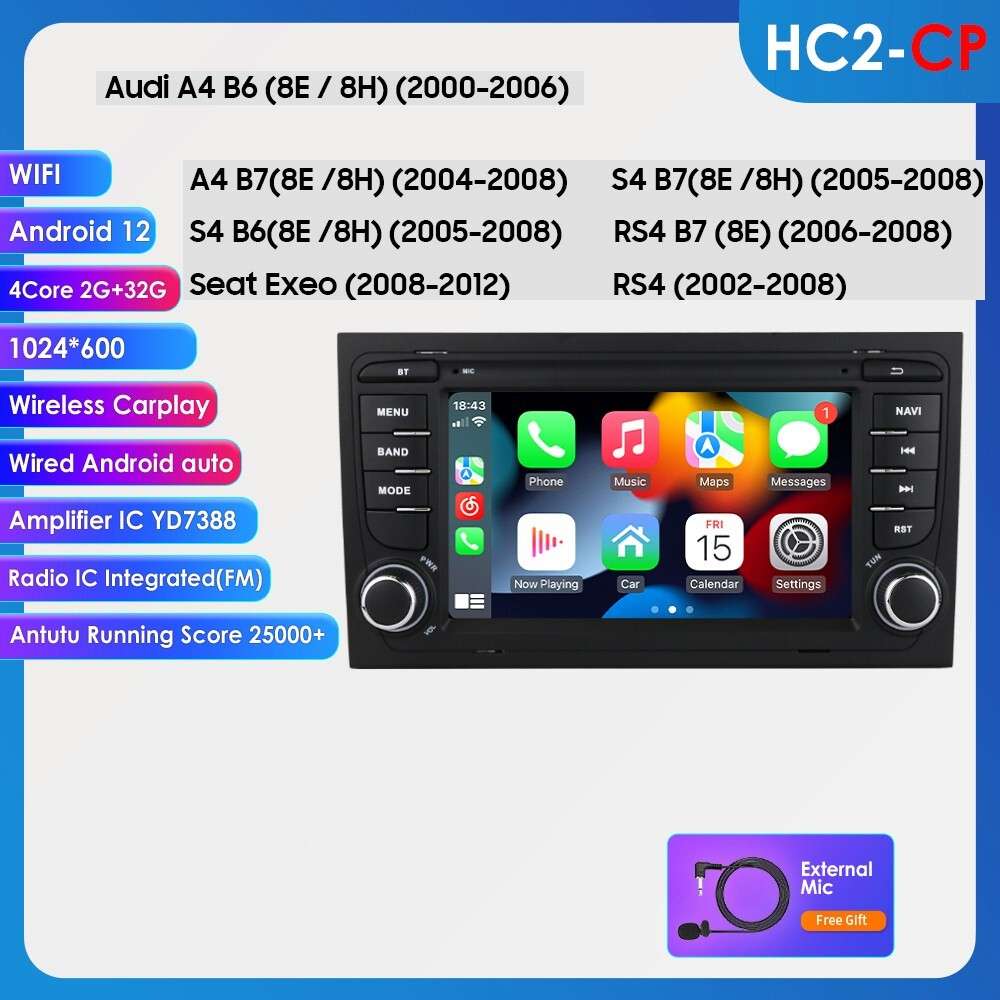 For Audi A4 S4 B6 B7 2005-2008 7" Android 12 CarPlay Car Stereo Radio Player 32G