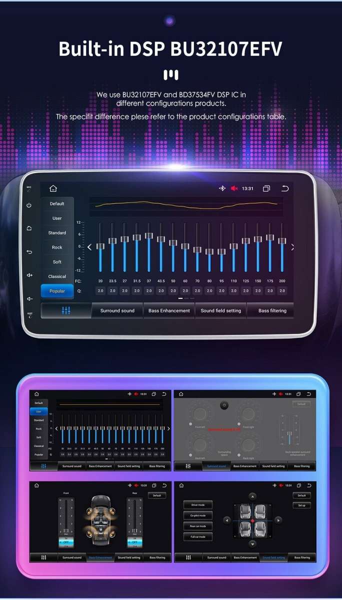 Single 1DIN Rotatable 10.1''Android 12 Touch Screen CarPlay Radio GPS WIFI 128GB