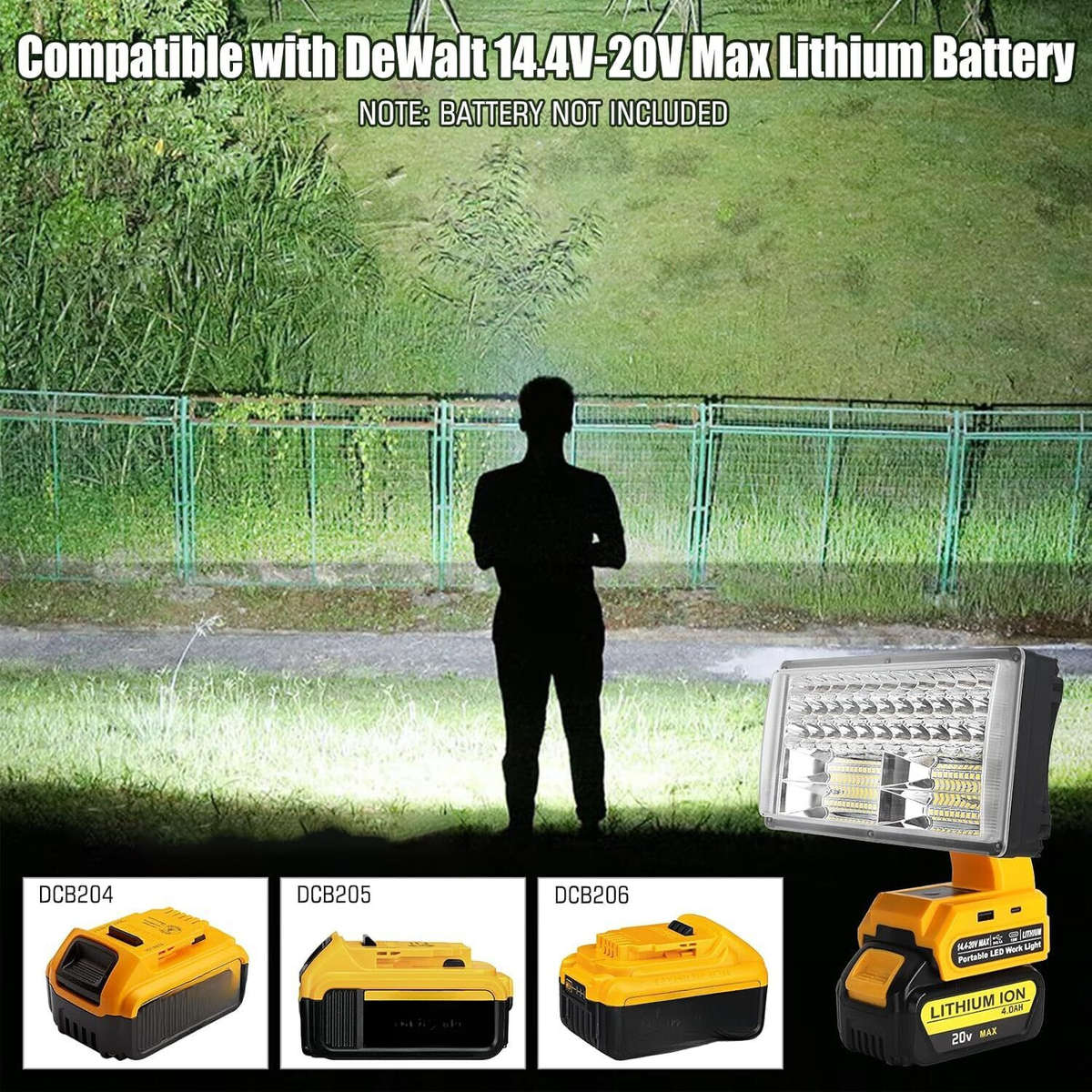 40W 4200LM Flashlight Led Work Light Floodlight Spotlight for Dewalt 18V 20V USB