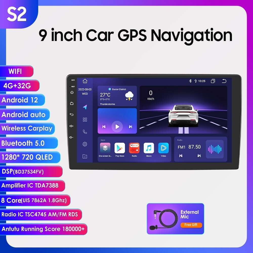 8Core Android 12 9'' Car Stereo GPS Navi Headunit CarPlay Radio WiFi DSP 4G+32GB