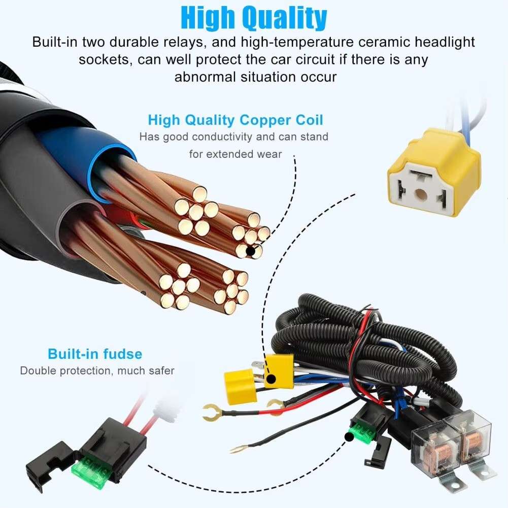 H4 Led Headlight Relay Wiring Harness Kit for H6054 H5054 H6054LL 6014 6052 6053