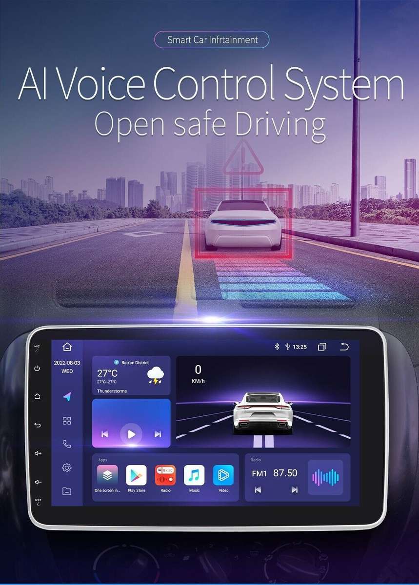 Single 1DIN Rotatable 10.1''Android 12 Touch Screen CarPlay Radio GPS WIFI 128GB