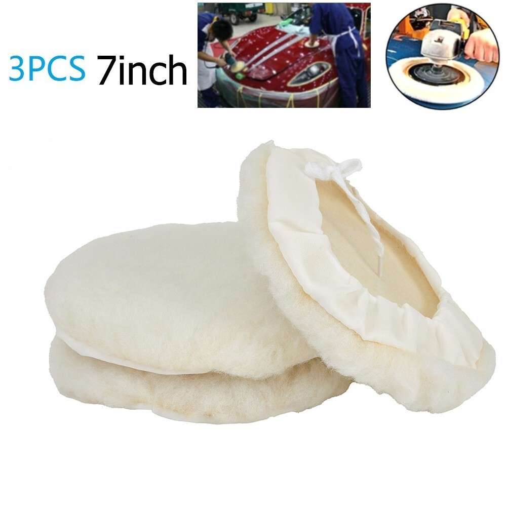 3Pcs 7inch Car Lambs Wool Bonnet Buffing Wheel Pad Buffer Polishing Polisher Pad