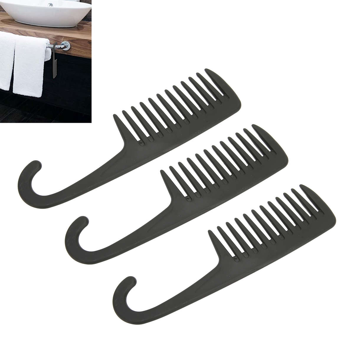 3Pcs Shower Comb Hangable Reduce Hair Loss Detangler Comb With Hook CHW
